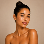 Load image into Gallery viewer, Woman with a neutral expression against a beige background