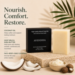 Load image into Gallery viewer, AVENDIDA soap bar with coconut, shea butter, and other natural elements on a neutral background