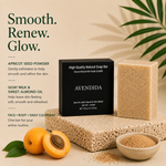 Load image into Gallery viewer, Avenda natural soap bar with apricot seeds and apricots on a beige background