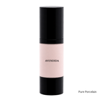 Load image into Gallery viewer, A cylindrical cosmetic bottle with a pale pink center and black top and bottom caps, labeled AVENDIDA, on a white background with the text 'Pure Porcelain' in the lower right.