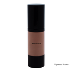 Load image into Gallery viewer, A bottle of AVENDIDA foundation in the shade Espresso Brown, featuring a black cap and base with a beige-brown liquid foundation visible in the center, set against a plain white background.