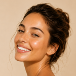 Load image into Gallery viewer, Woman with a radiant smile against a beige background