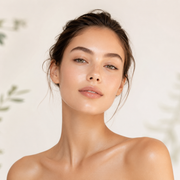 Woman with a natural makeup look against a neutral background